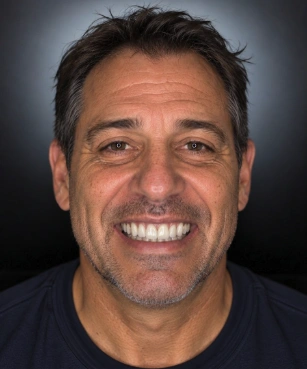After: the same person’s illustrative bright smile simulation