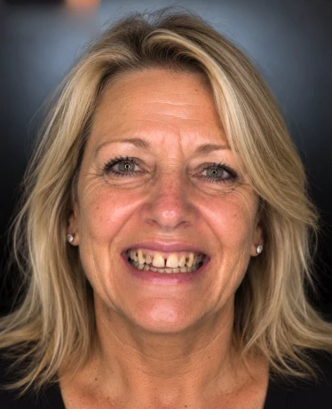 Before: the original smile with missing and worn teeth